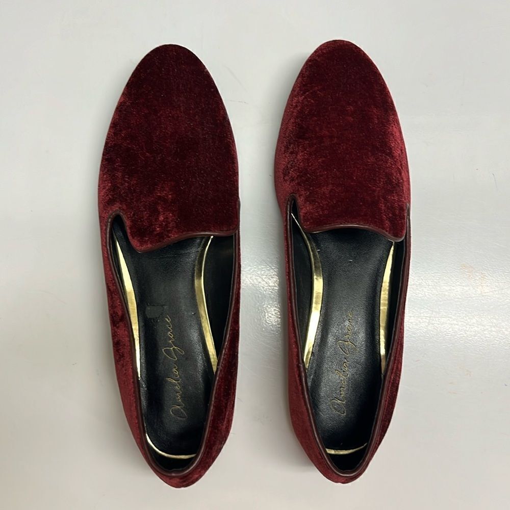 Amelia Grace Deep Red Pointed Toe Slip-On Velvet Flats- Size 8